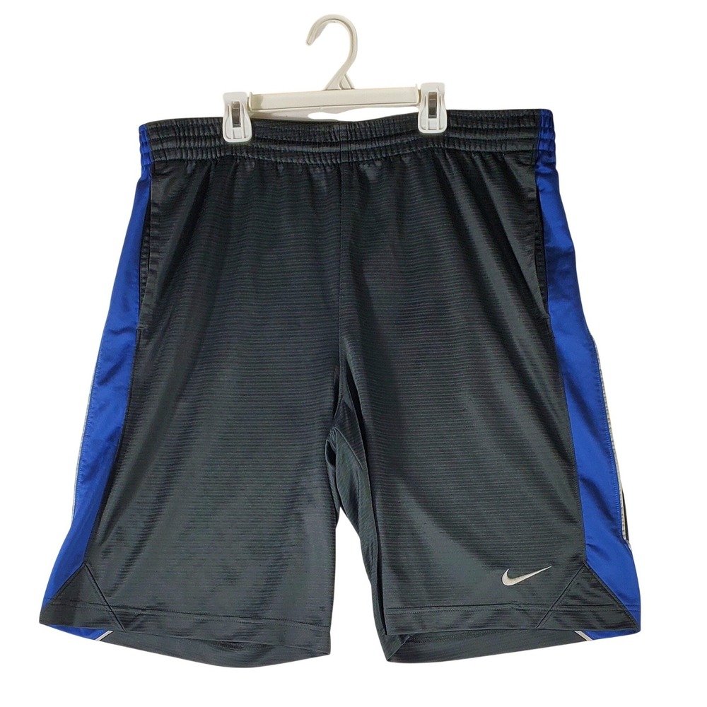 Nike Basketball Shorts Mens Large Charcoal Grey Royal Blue Mesh Athletic Pockets